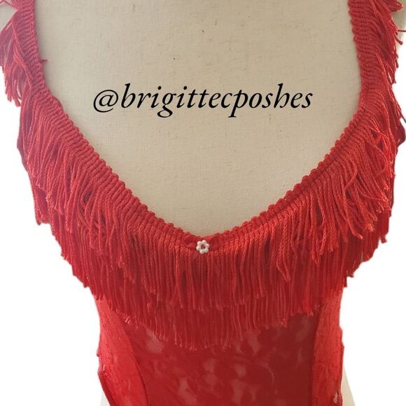 CALIFORNIA DYNASTY Women's Red Lace Fringes G-string Teddy - Picture 4 of 10